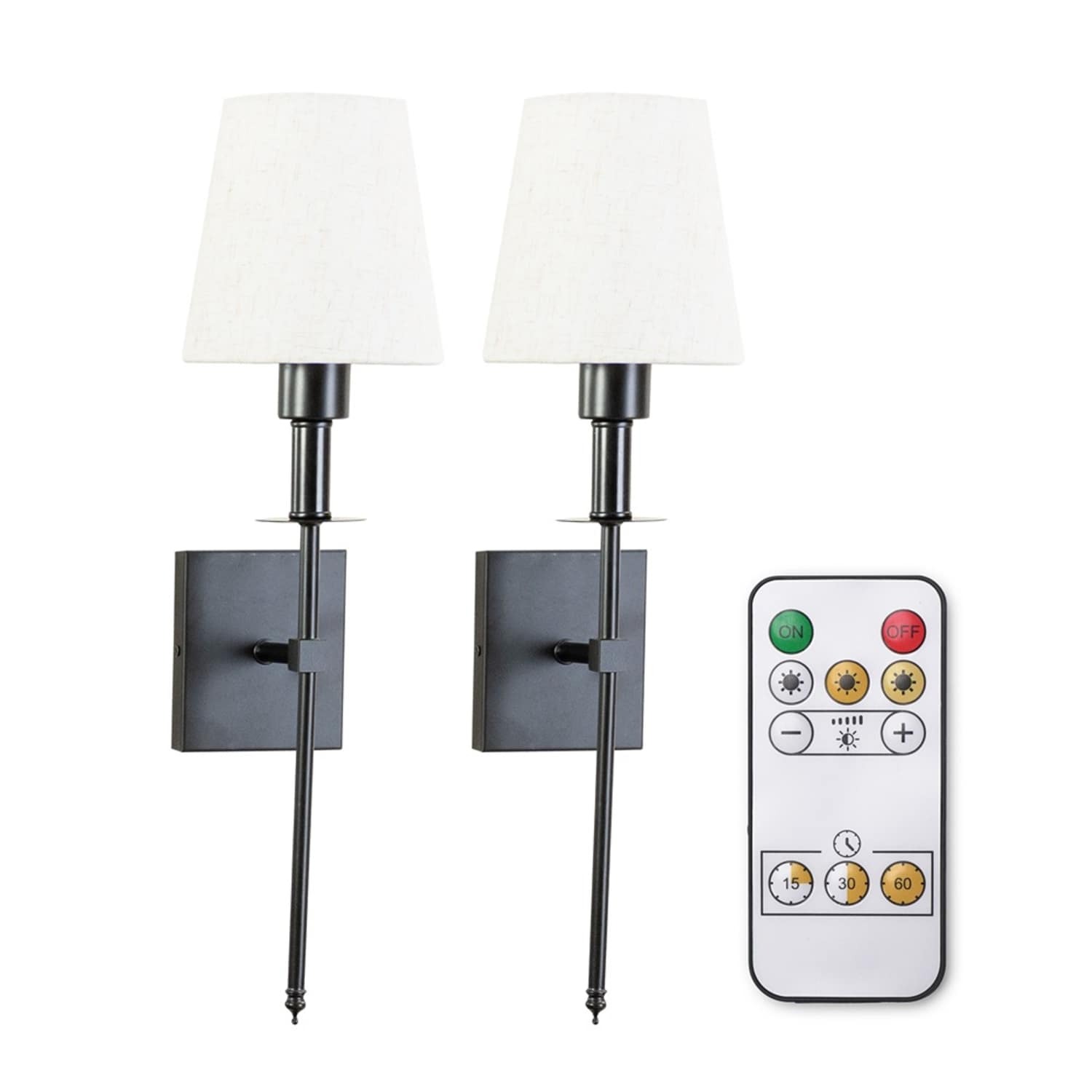 Valuelights Kincaid Pair Rechargeable Easy Fit Wall Light With Fabric Shade - Black / 2