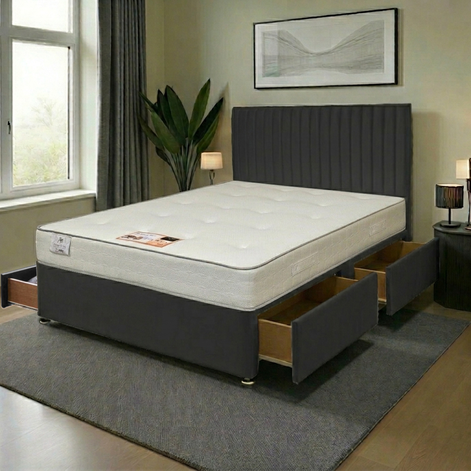 Emily Plush Bed Set With Princess Mattress And Floorstanding Headboard - Charcoal Grey Small Double