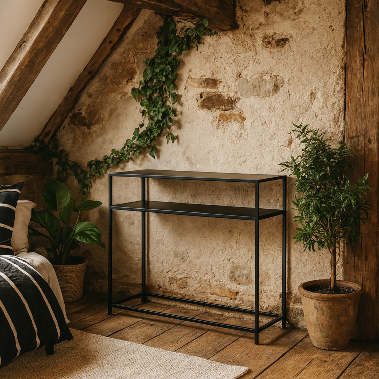 Graz Matt Metal Console Table with Open Shelf - Black