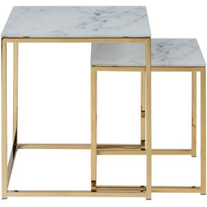 Vodskov Nesting Side Tables Set of 2 Marble Effect Tops Gold Hairpin Legs