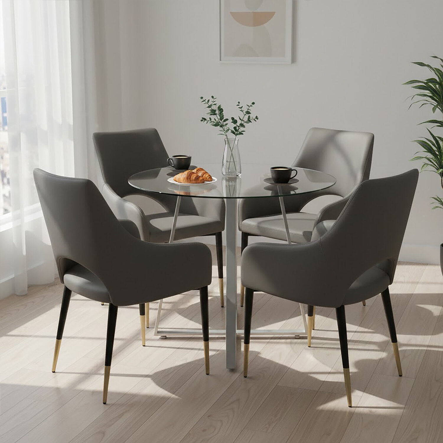 Metropolitan Round Glass Dining Table with Grey Legs - Grey