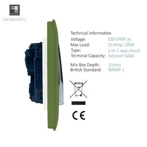 Trendi 3 Gang 2 Way Rocker Single Plate Tactile Light Switch Moss Green - ART-SS6MG