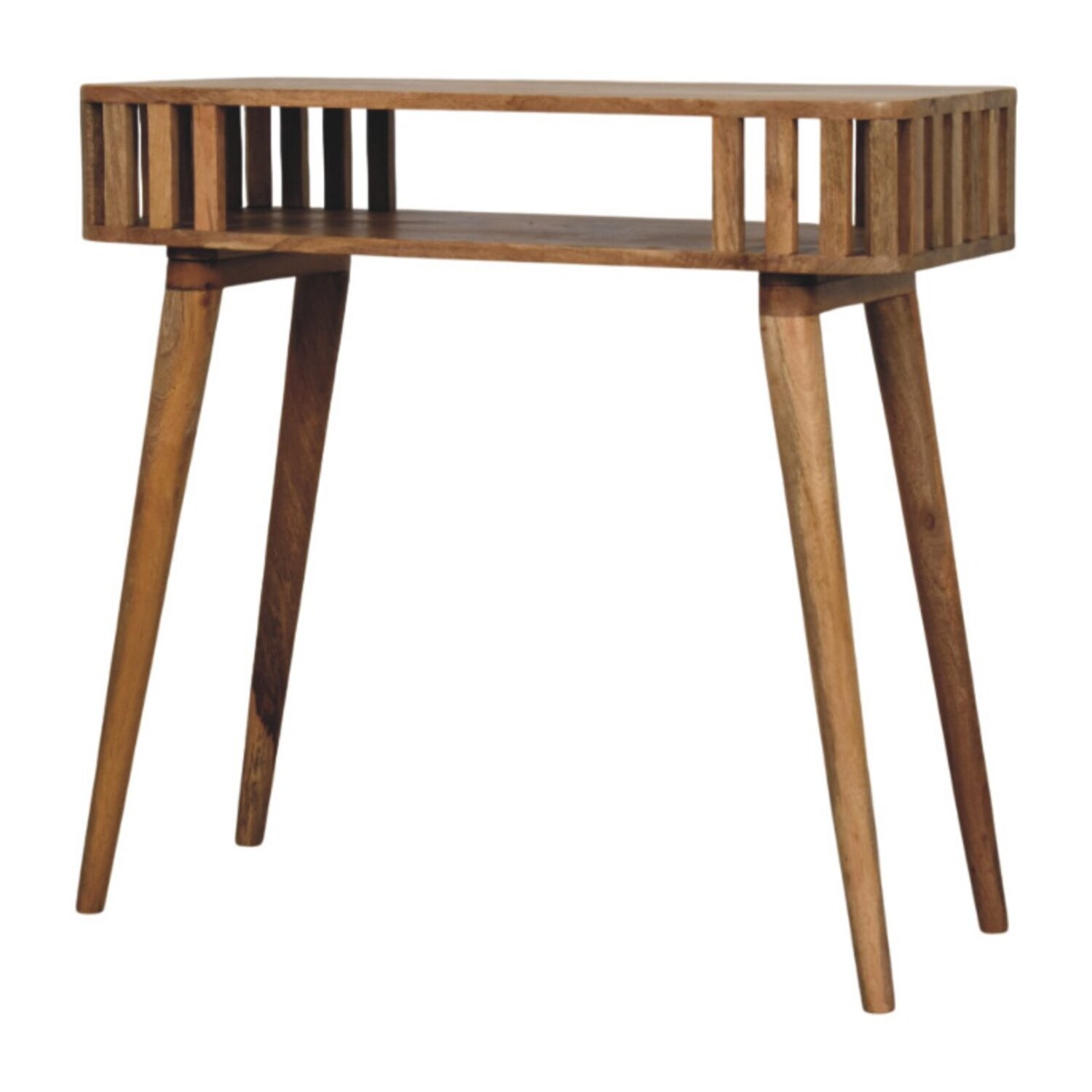 Solid Wood Slatted Oak-ish Console - Brown