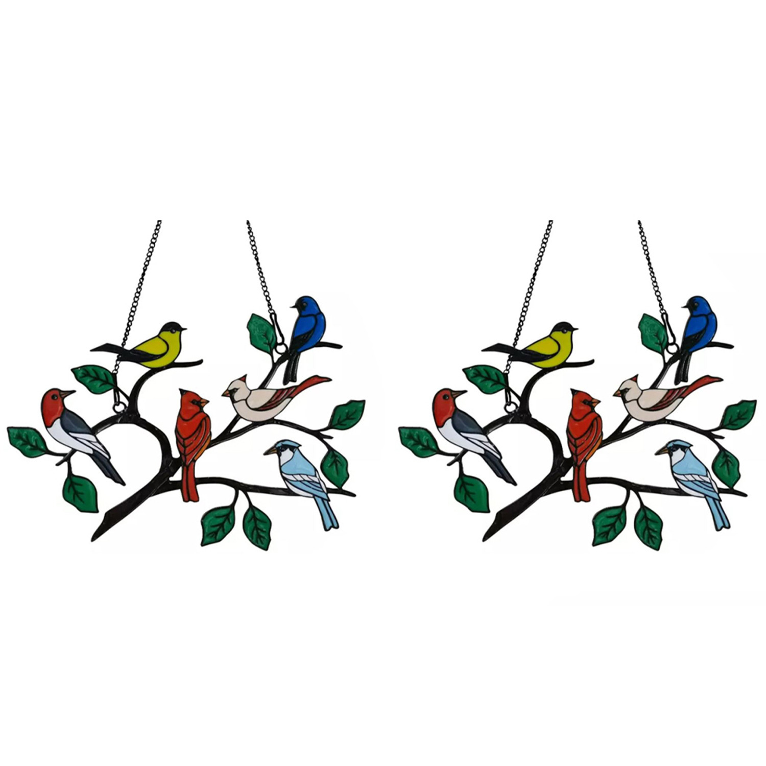5 or 6 Birds on Branch Hanging Decoration - Multicolour / 16.5cm