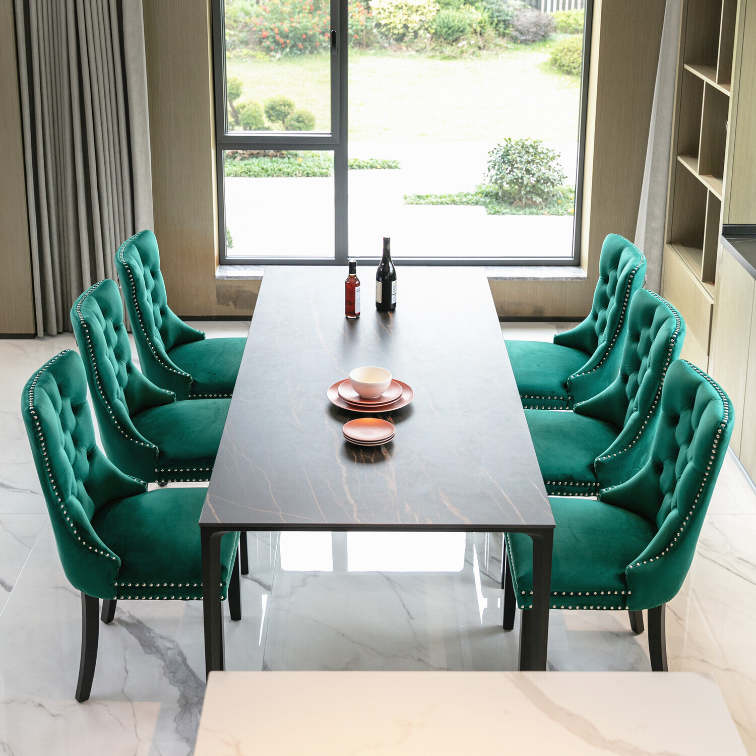 Selma Velvet Tufted Dining Chairs With Knocker Back - Green 6