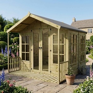 8ft x 8ft Wooden Summerhouse with Veranda Apex Roof