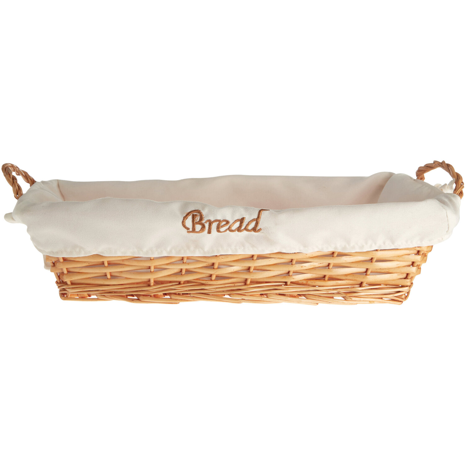 Orsina Natural Rectangular Wicker Bread Basket With Cream Inner, Stylish Serving Basket With Soft Lining For Bread