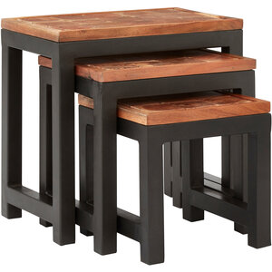 Artisan Set of Three Acacia Wood and Metal Nesting Tables
