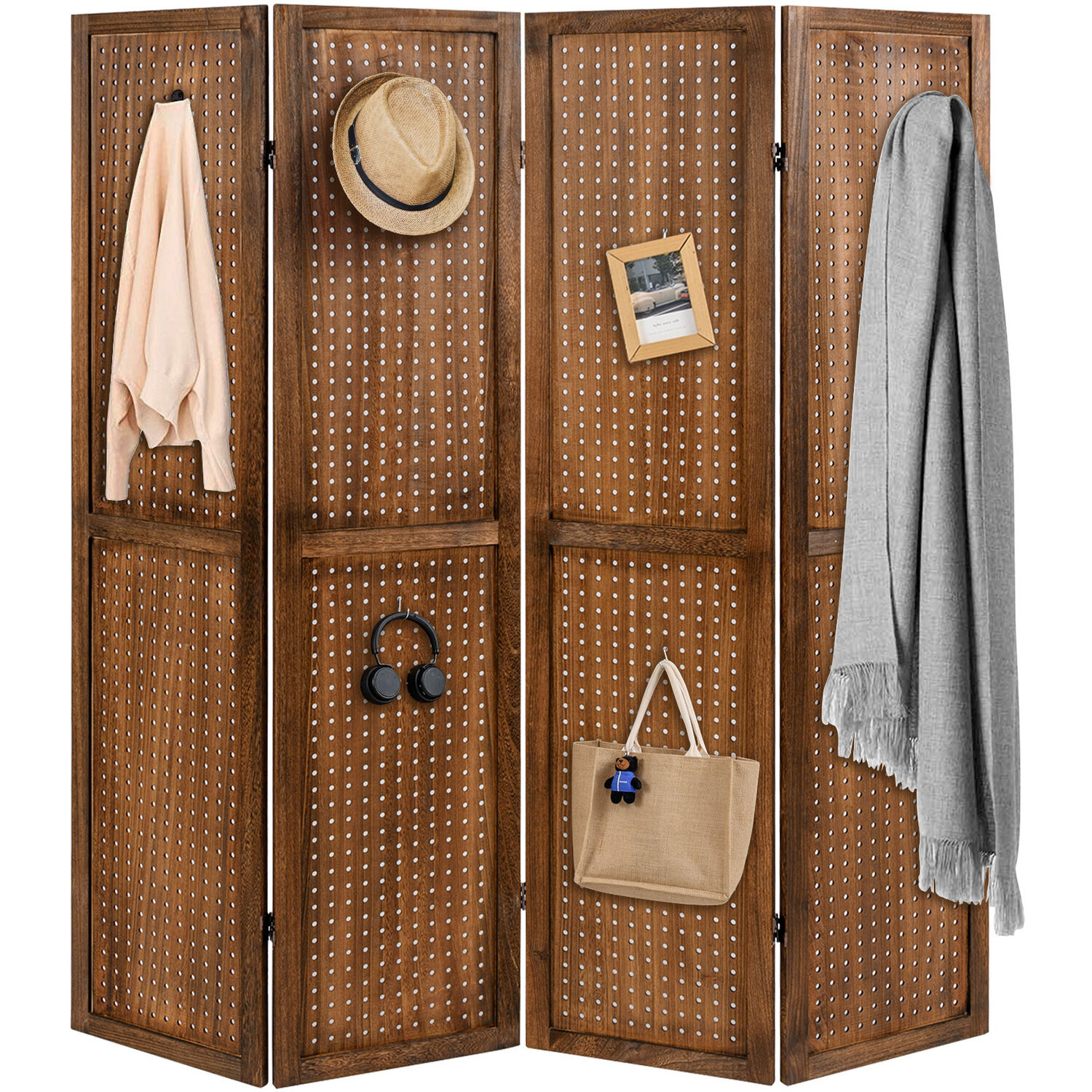 4-Panel Folding Room Divider - Brown