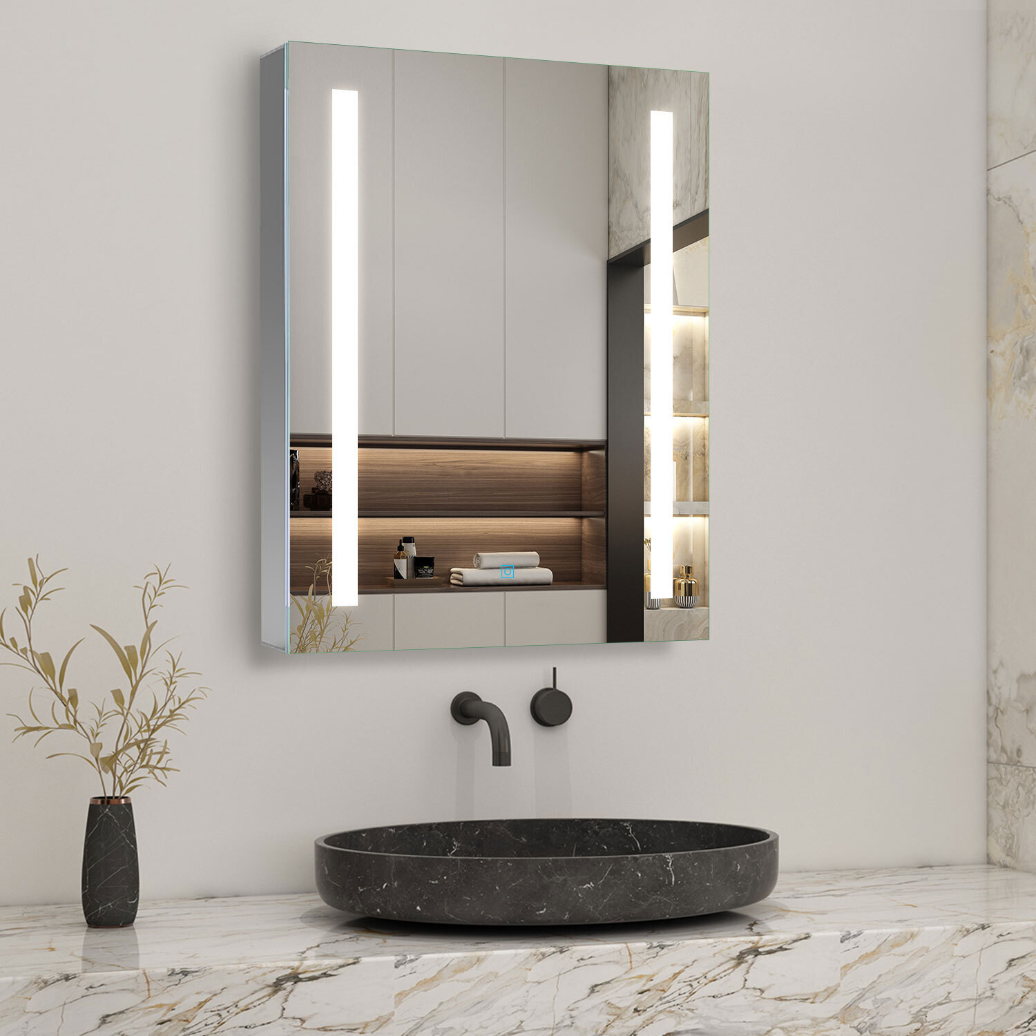 AICA LED Bathroom Mirror Cabinet - White / 60cm / 15.41kg