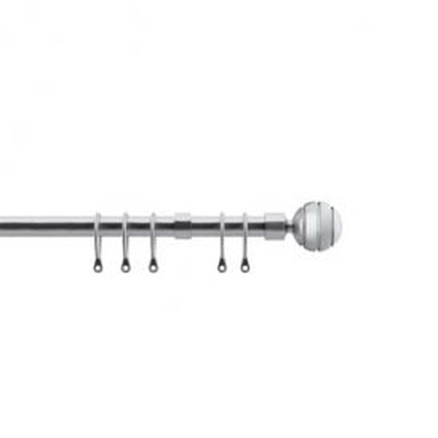 16 - 19mm Satin Silver Serrated Ball Metal Curtain Pole Set - Silver / 120cm