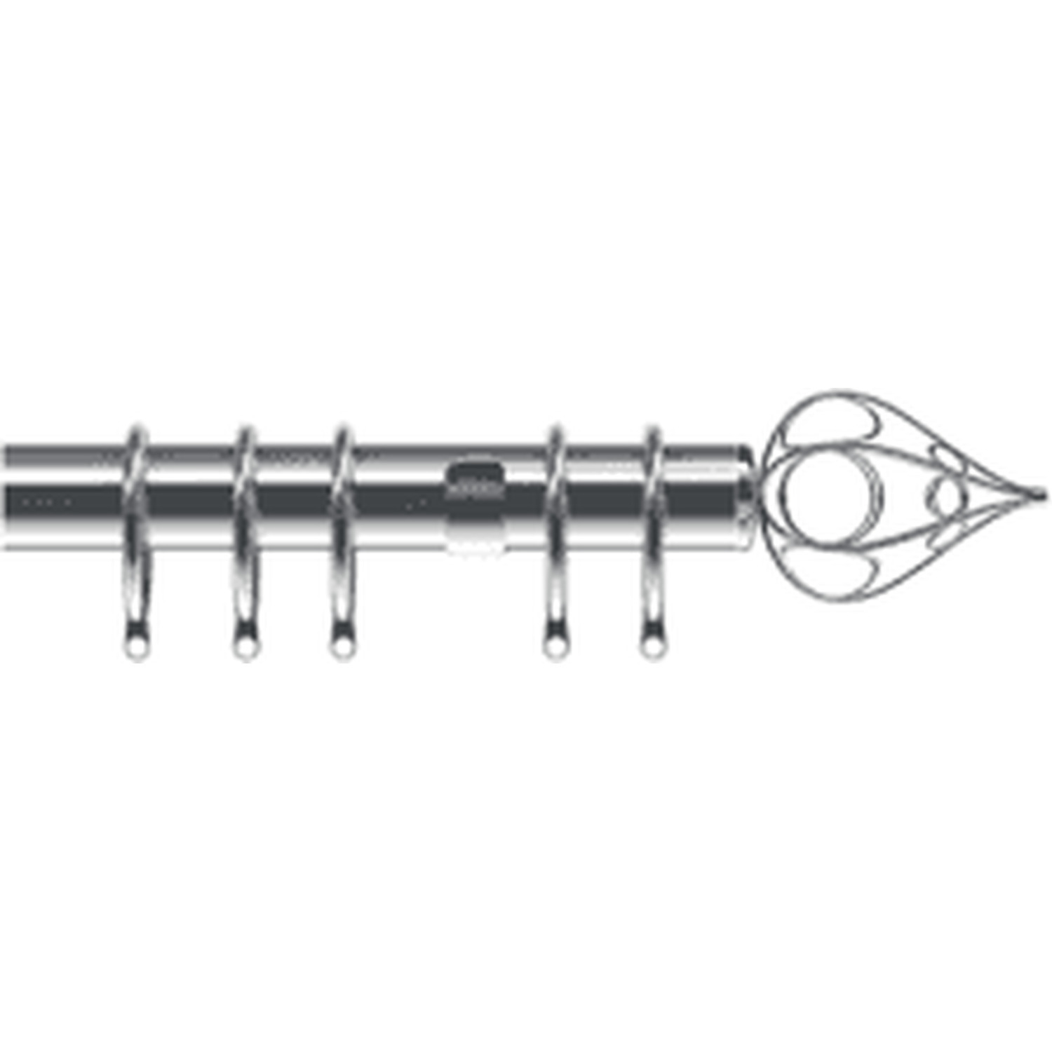 25-28mm Divine End Chrome Metal Curtain Pole Set - Chrome / 200cm
