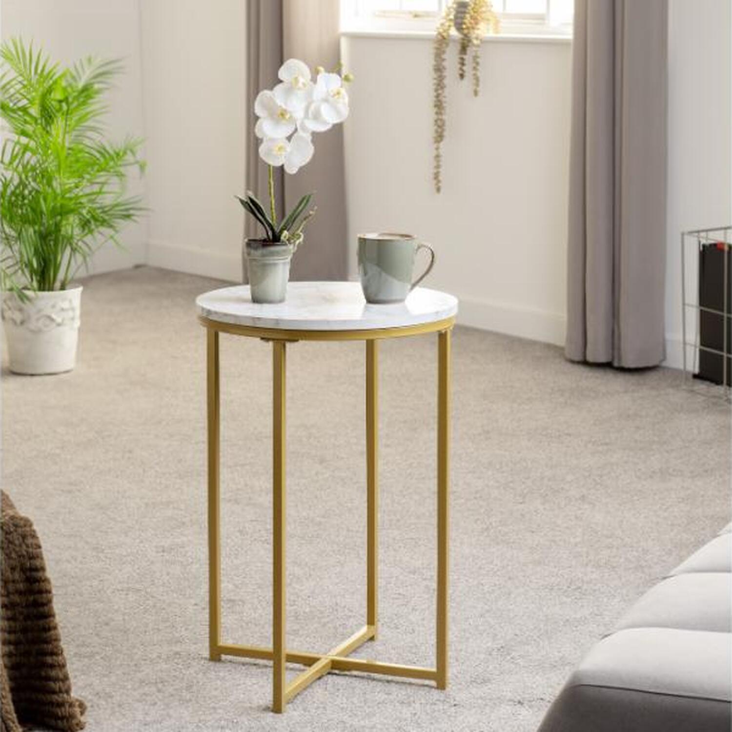 Dallas Side Table - White Marble/Gold