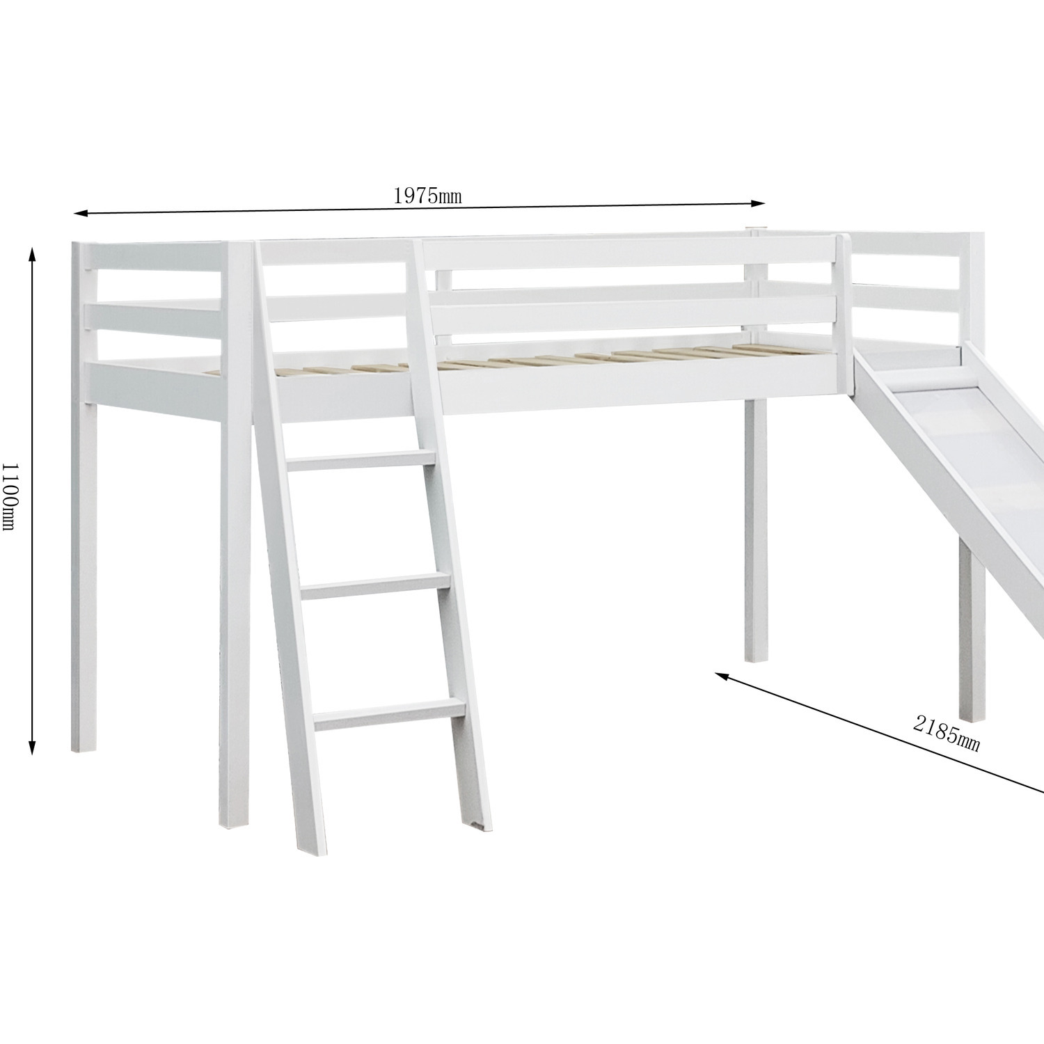 3ft Single Mid Sleeper With Slide Add On - White 218 5cm