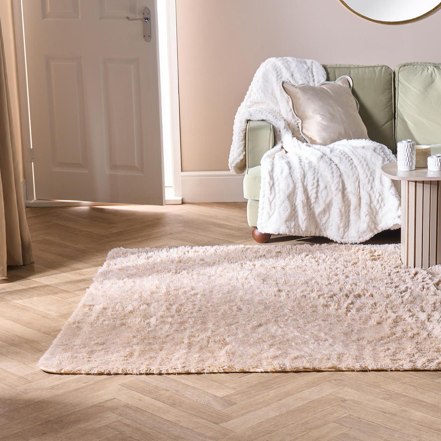 OHS Soft Fluffy Rug Anti-Slip Carpet Area Floor Mat in Stone | Size: 160 cm x 230 cm