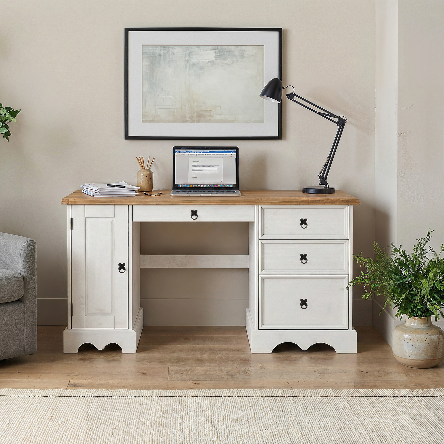 Mercers Furniture Corona White Straight Computer Desk - Distressed White Wax