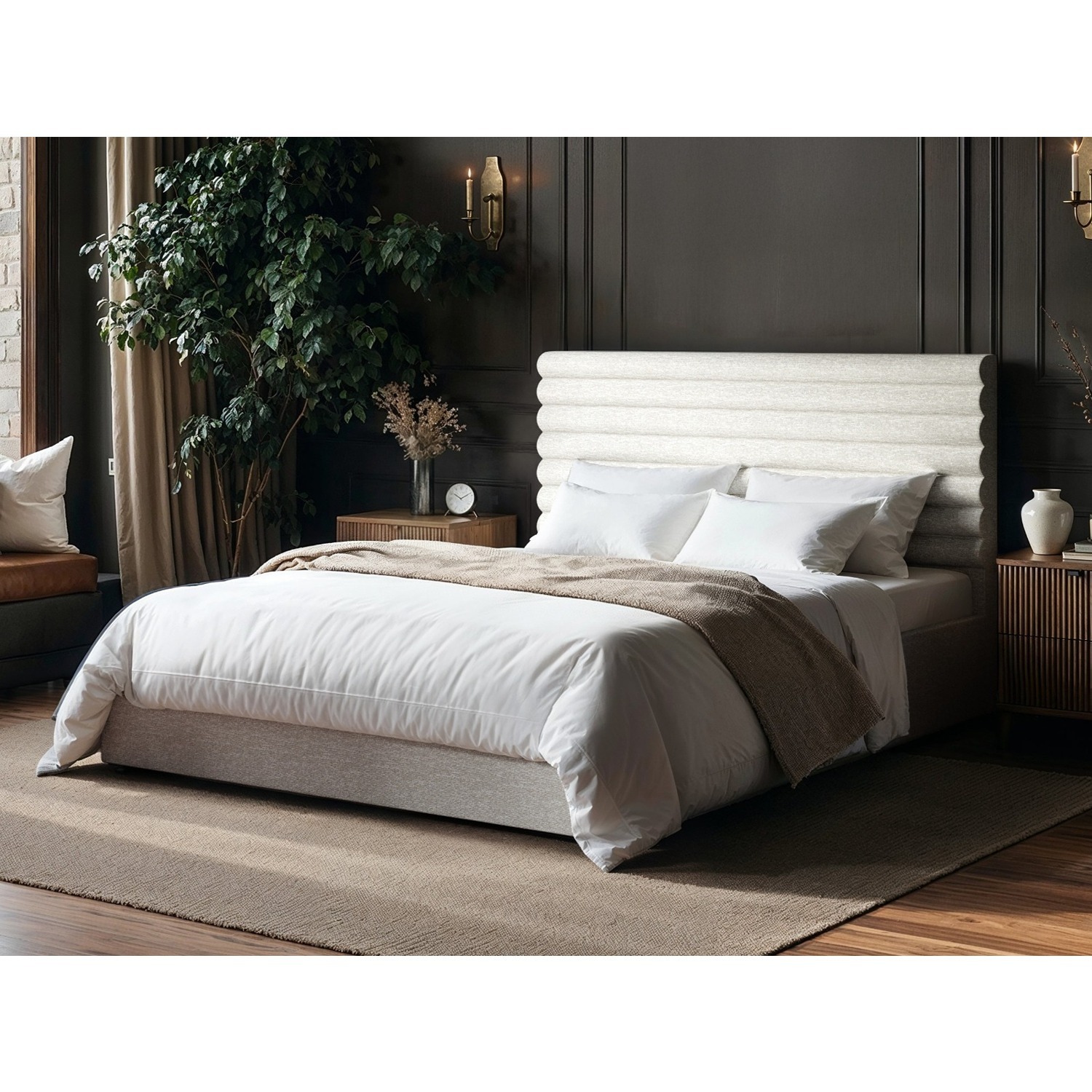 Solace+Co Velora Ottoman Bed Beige Chenille - Beige / King