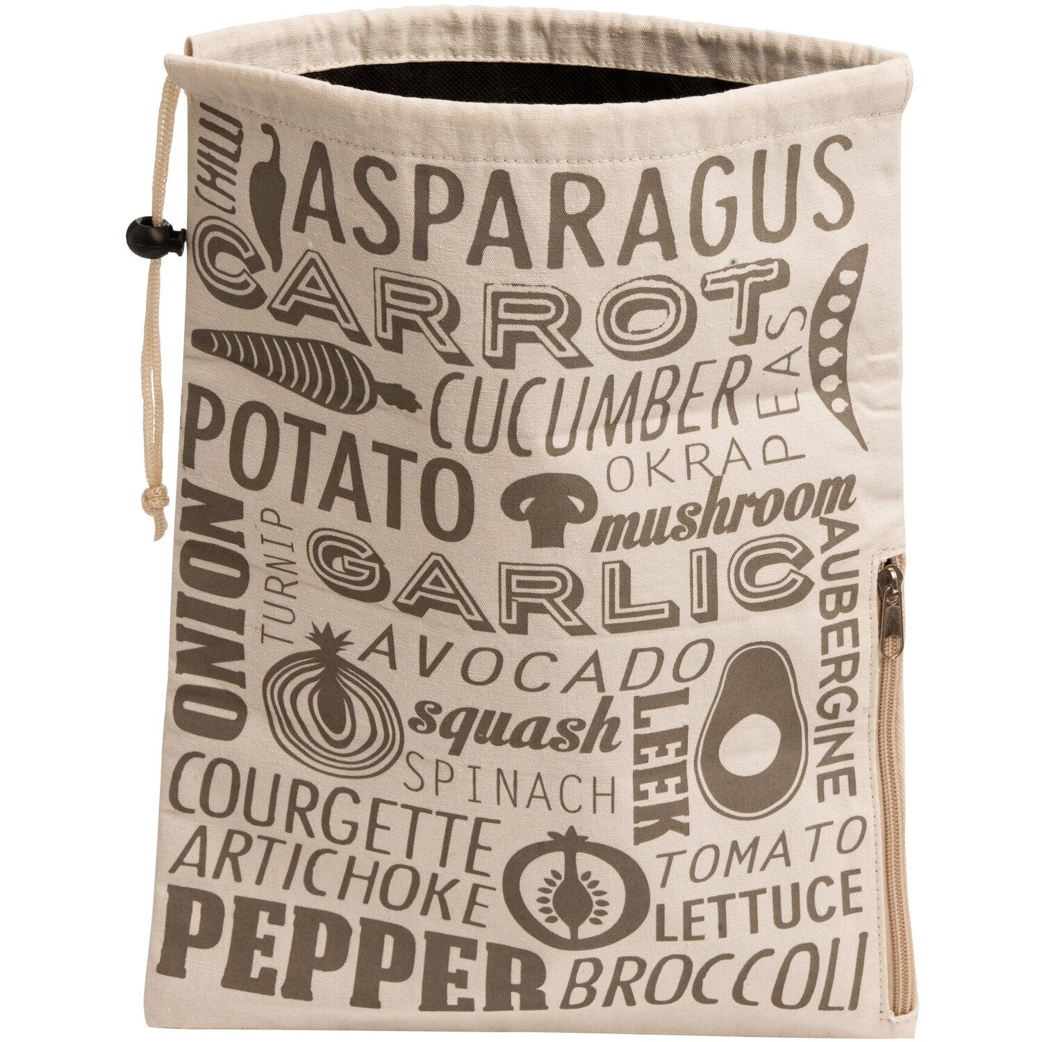 Orsina Vegetable Bag In Grey & Natural, Breathable Cotton Storage Sack With Drawstring Closure, Stylish And