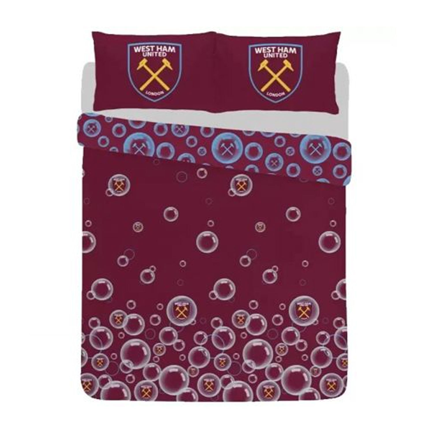 West Ham United Fc Forever Blowing Reversible Bubbles Duvet Cover Set - Maroon / Single