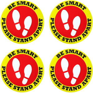 Warning Floor Sticker Be Smart Please Stand Apart Set of 4