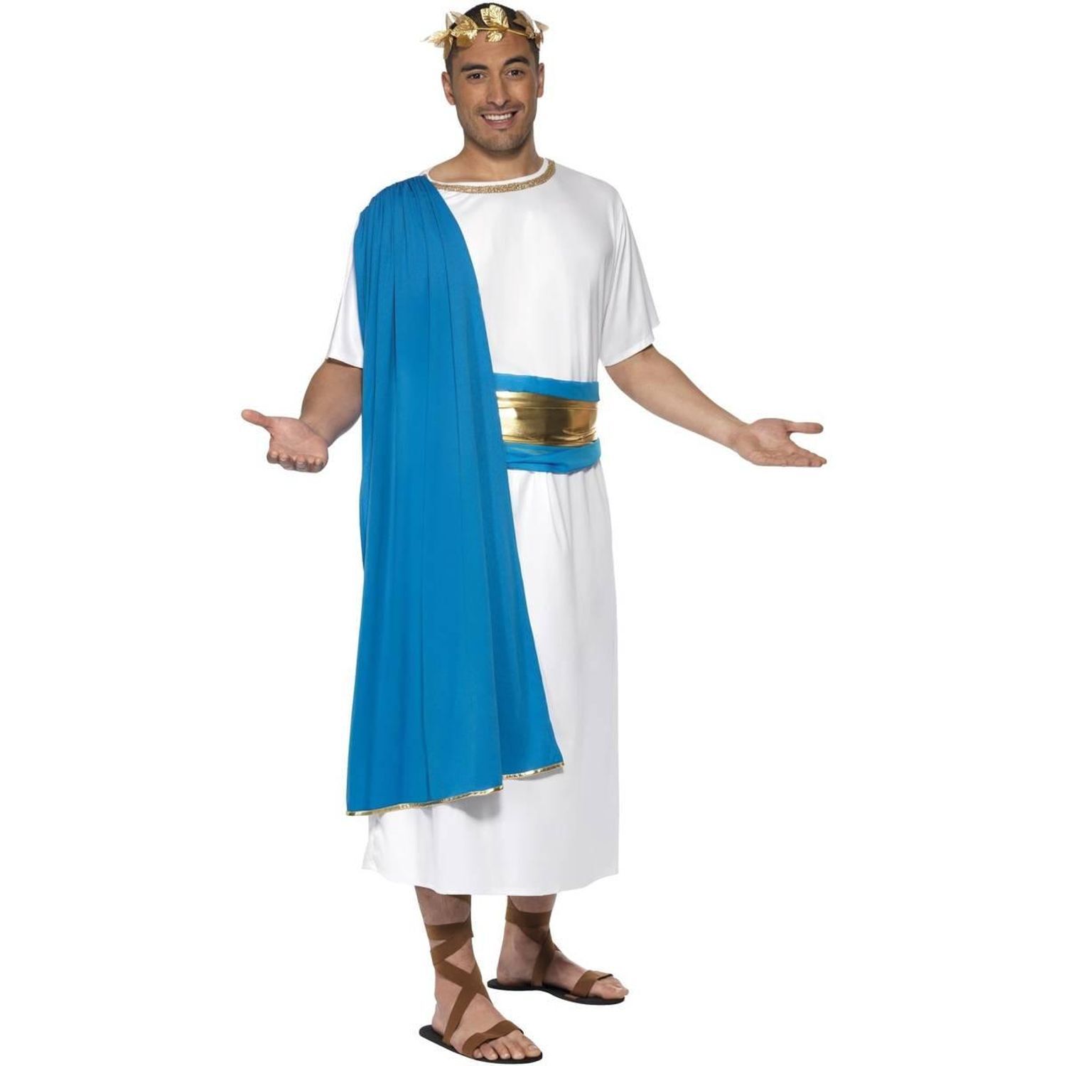 Smiffys Mens Roman Senator Costume Set - Blue/White/Gold / M