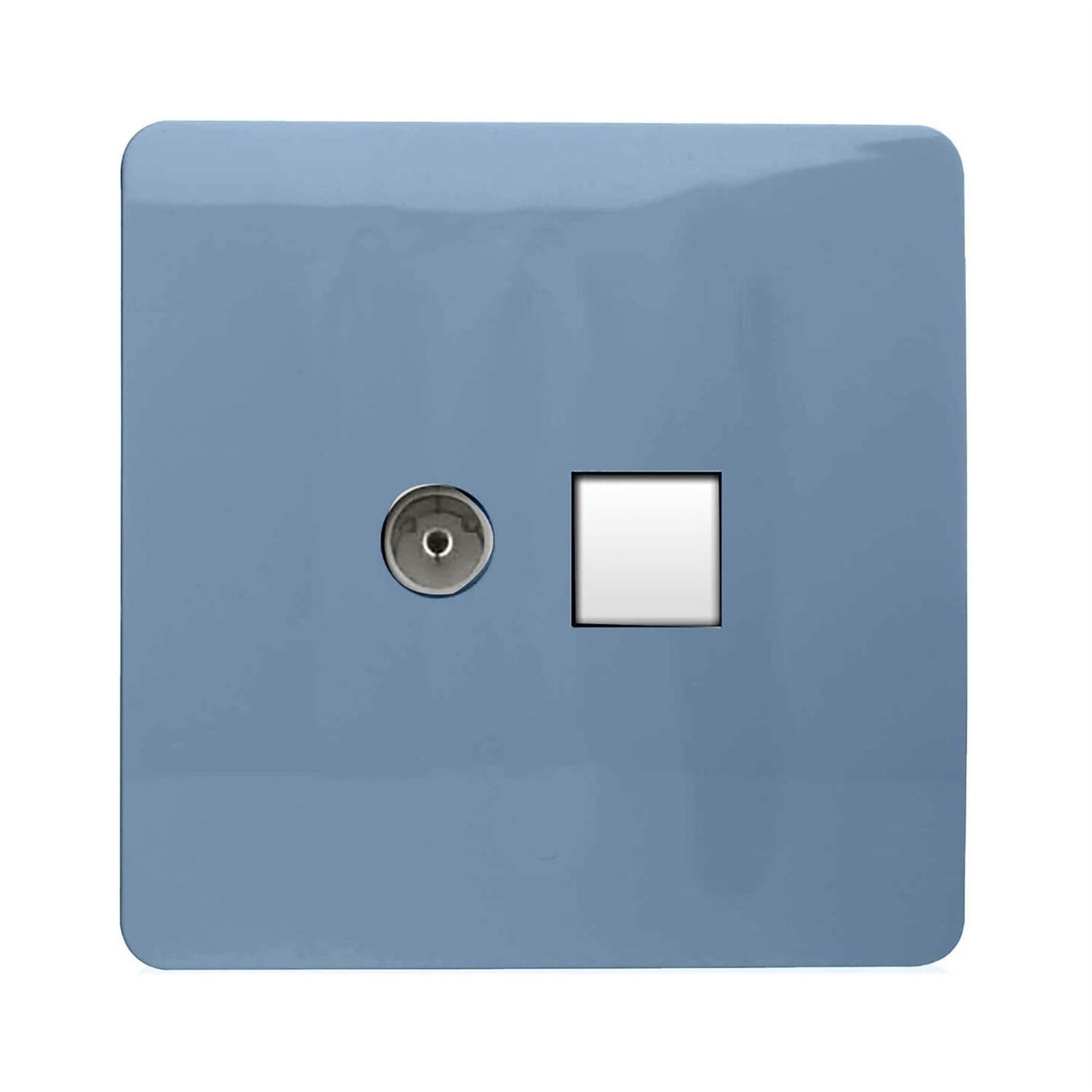 Trendi Switch 2 Gang Tv Co-Axial & Rj45 Cat 6 Ethernet Sockets - Sky Blue