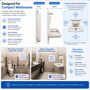 Bambino Wall Mounted Fold Down Horizontal Commercial Baby Changing Washroom Table Unit and Fixings w