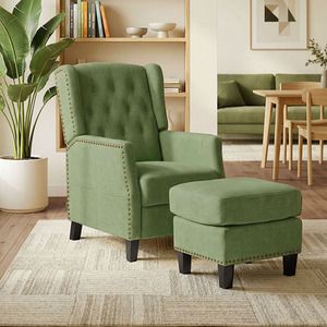 Fabric Upholstered Recliner Chair with Footstool for Living Room