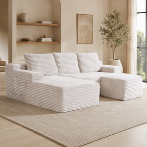 MIMO Modular Chaise Sofa Set with Storage, Square Ottoman, Corduroy Fabric