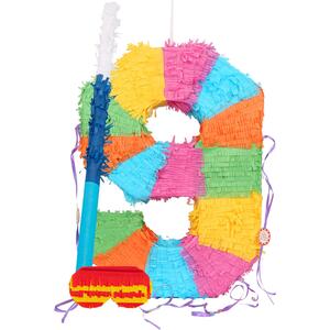 Number 9 Pinata Set with Stick & Blindfold - Blue Stick
