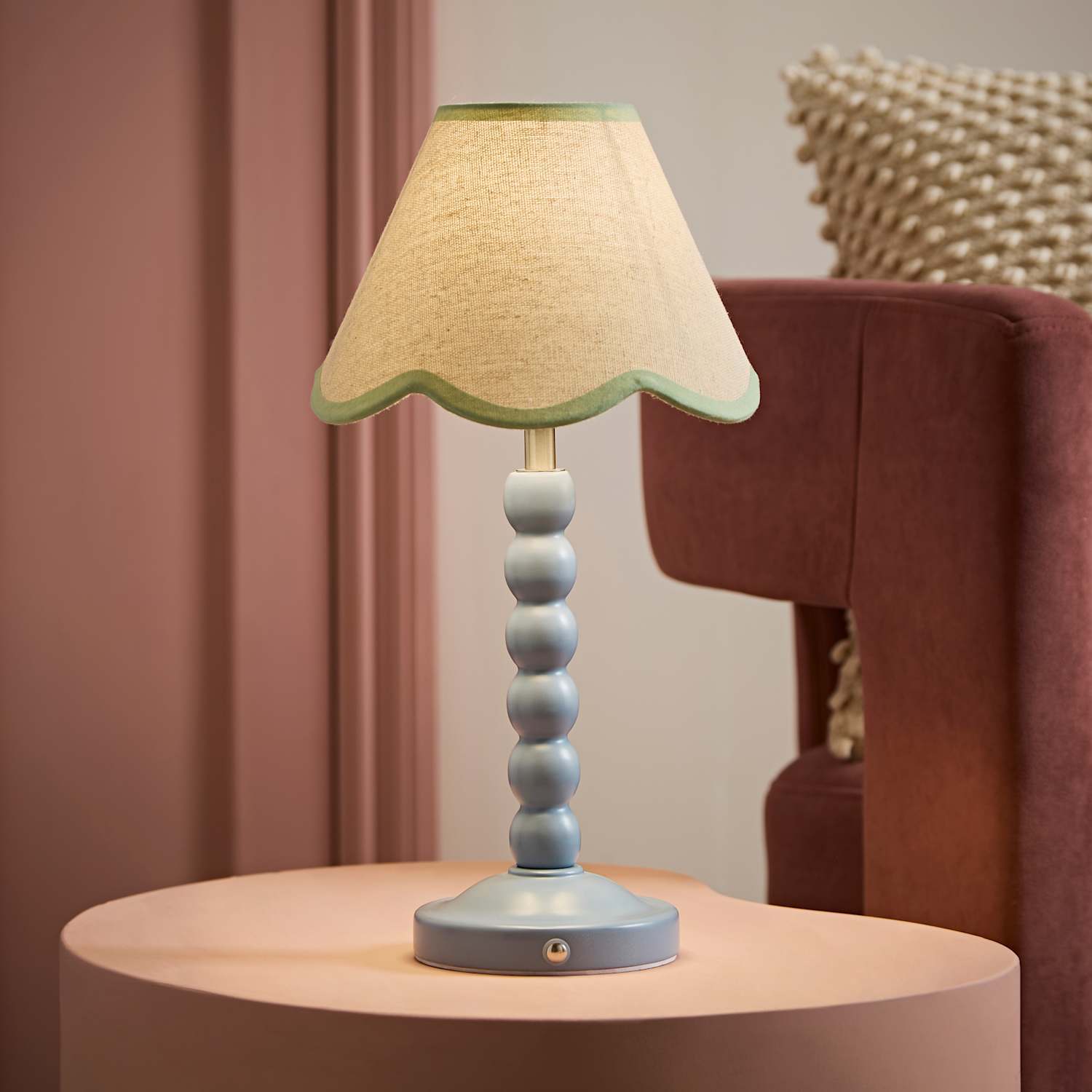 Valuelights Bobble Blue Rechargeable Table Lamp Green Shade - Blue