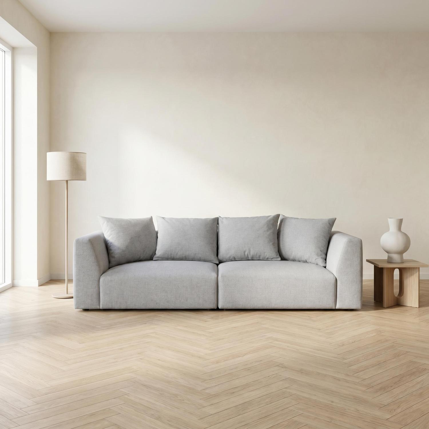 Abakus Direct Tokyo 3 Seater Sofa In Olive Green Brushed Tweed Fabric With Deep Seat - Light Grey
