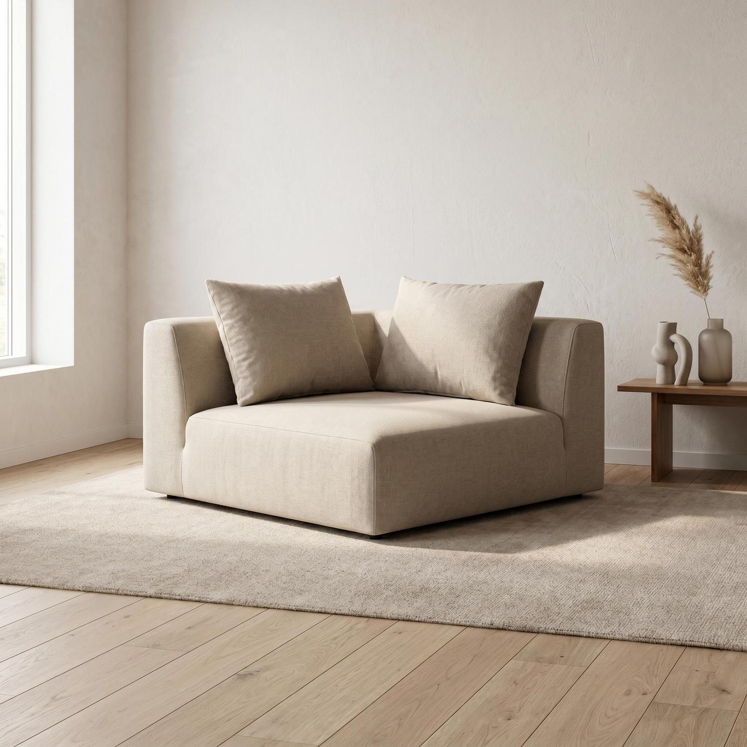 Abakus Direct Tokyo Corner Seat In Classic Grey Brushed Tweed Fabric With Deep Seat - Soft Cream
