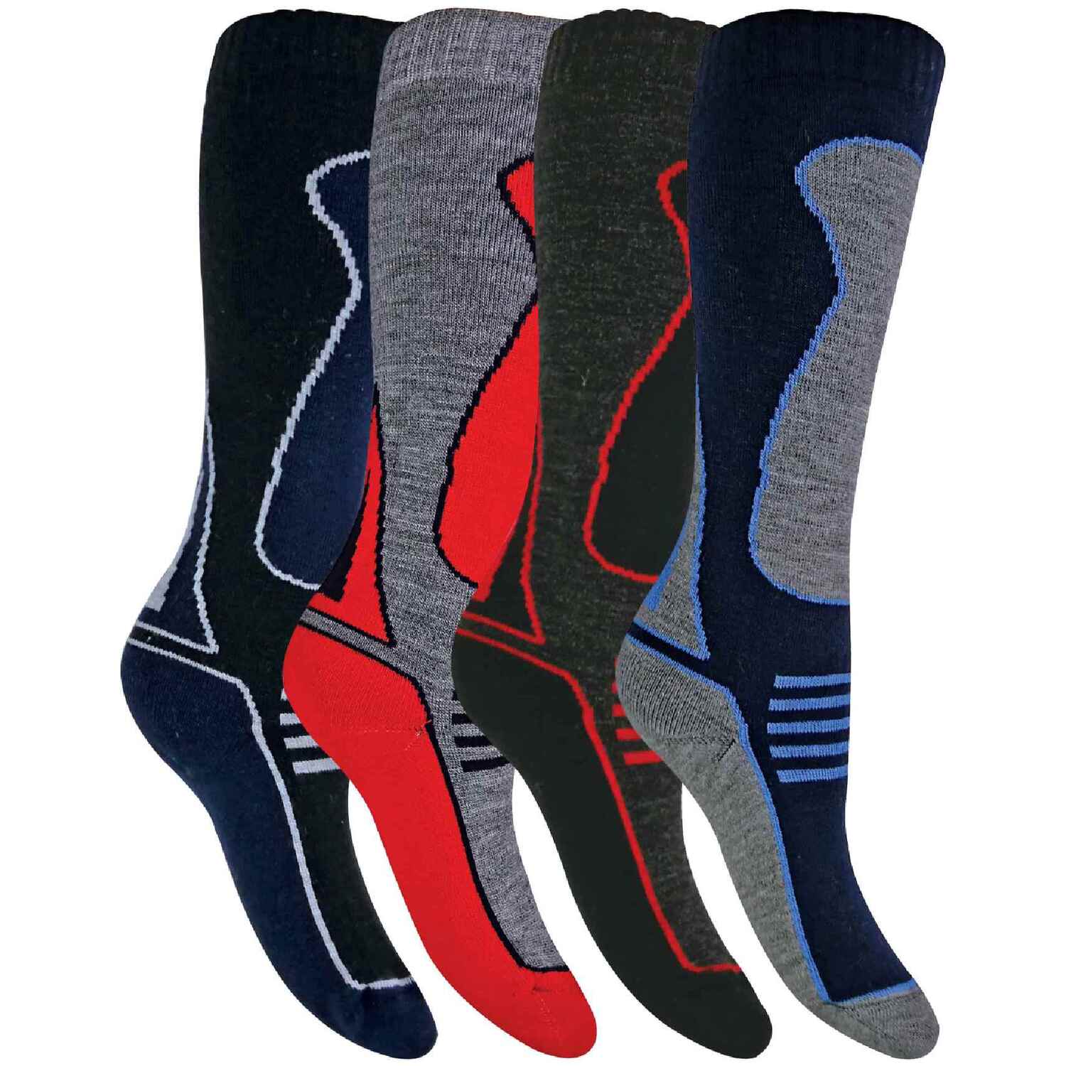 4 Pairs Mens Ladies Kids Extra Warm Long Knee High Colourful Winter Wool Blend Ski Socks - Image 2