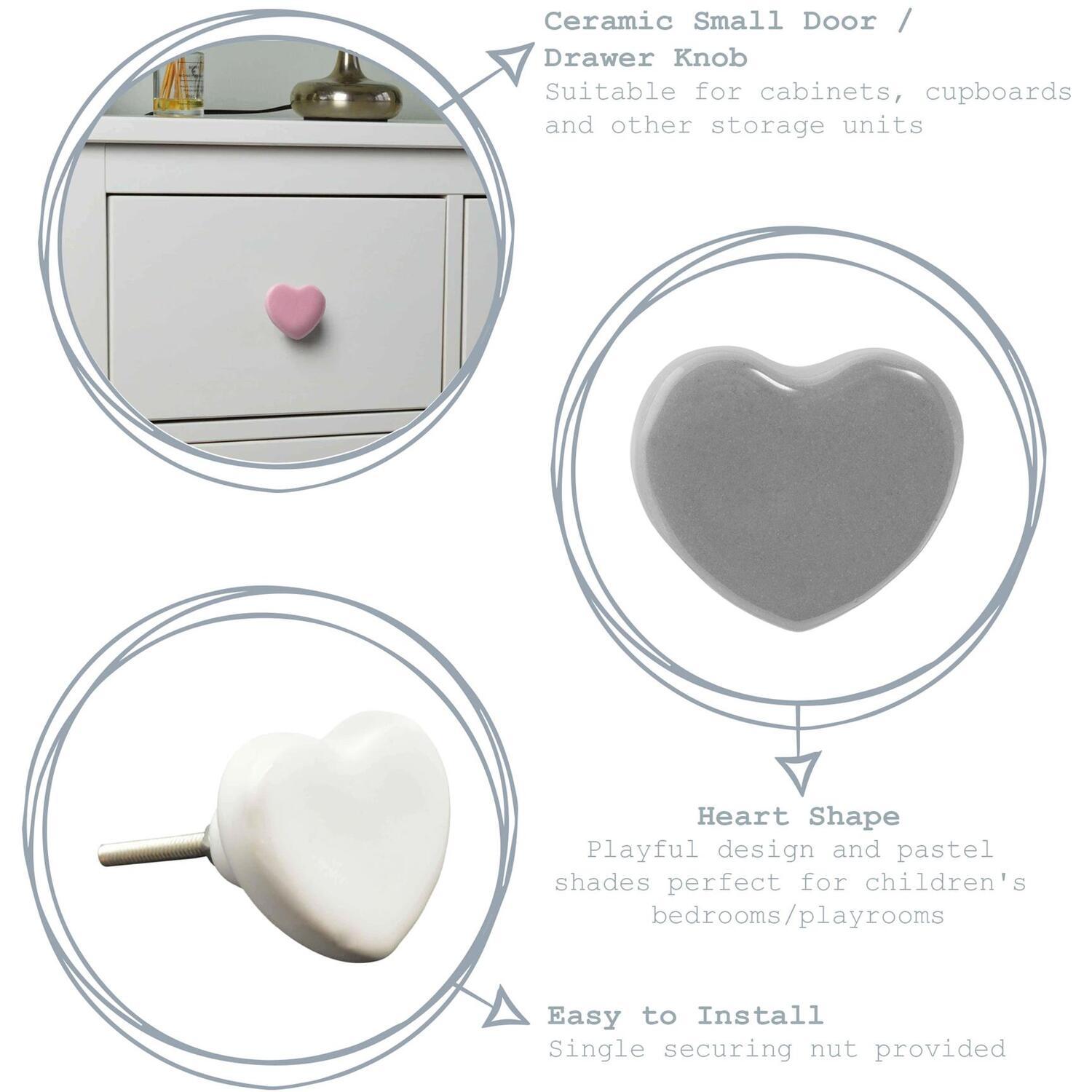Nicola Spring Ceramic Cabinet Knobs Heart - Pack of 24 in Grey | Size: 1000mm x 500mm