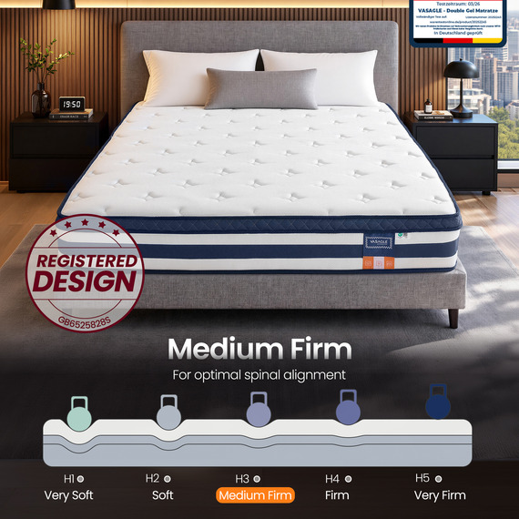 VASAGLE Sprung King Bed Mattress with Cooling Gel Memory Foam, 200 x 150 x 25 cm