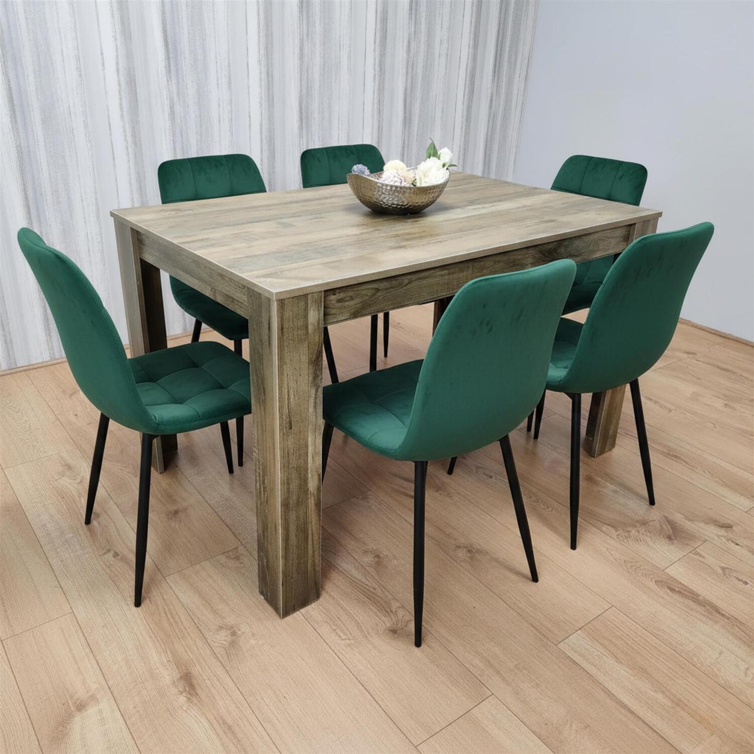 Kosy Koala Modern Dining Table Set With 6 Green Velvet Dining Chairs Dining Room Furniture - Brown