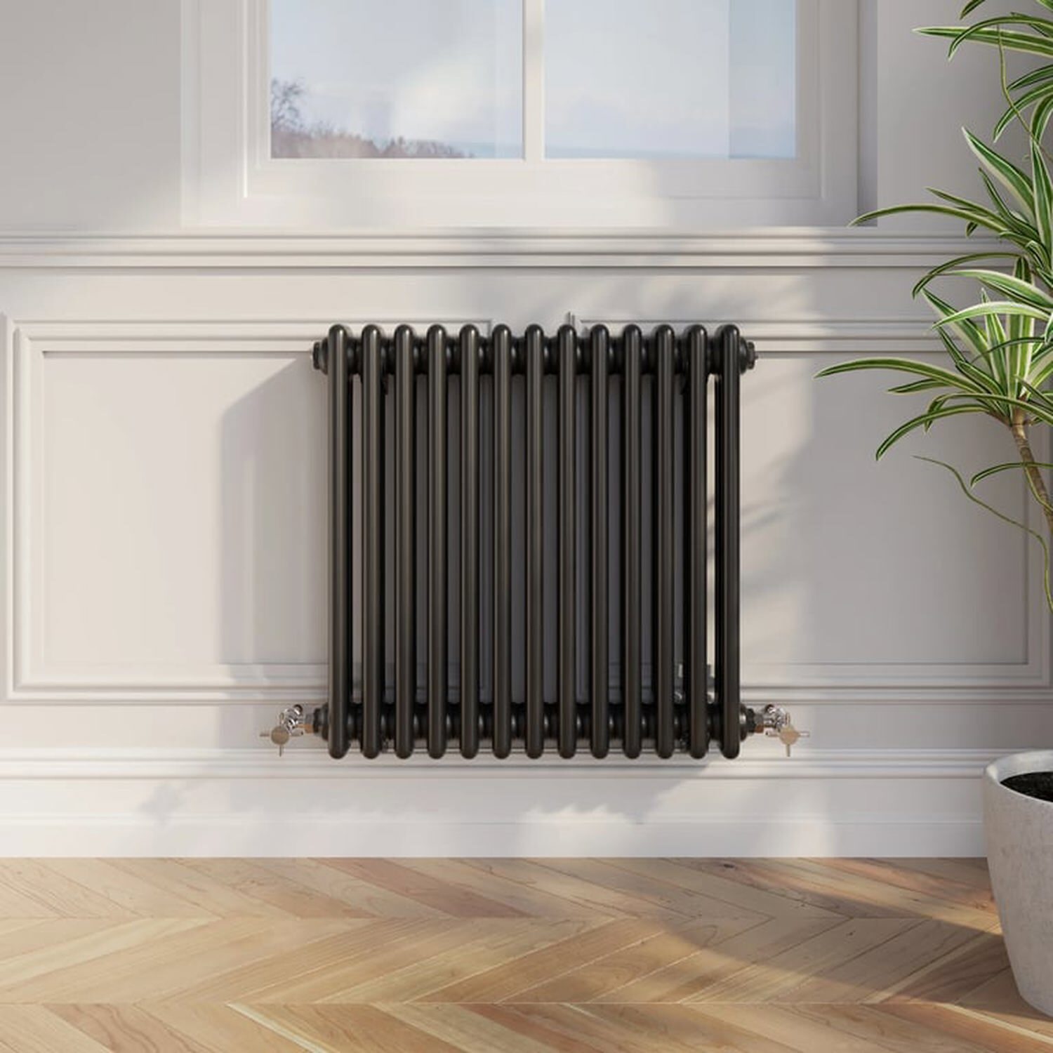 Temprazo Traditional Colosseum Double Bar Column Radiator Black 300 X 425Mm - Black / 605Mm / 600Mm / 100Mm