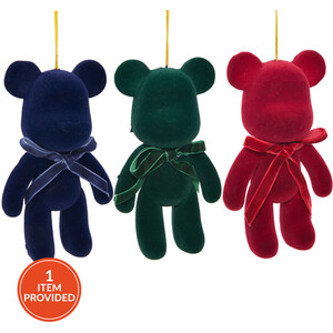 Flocked Bow Teddy Hanging Decoration