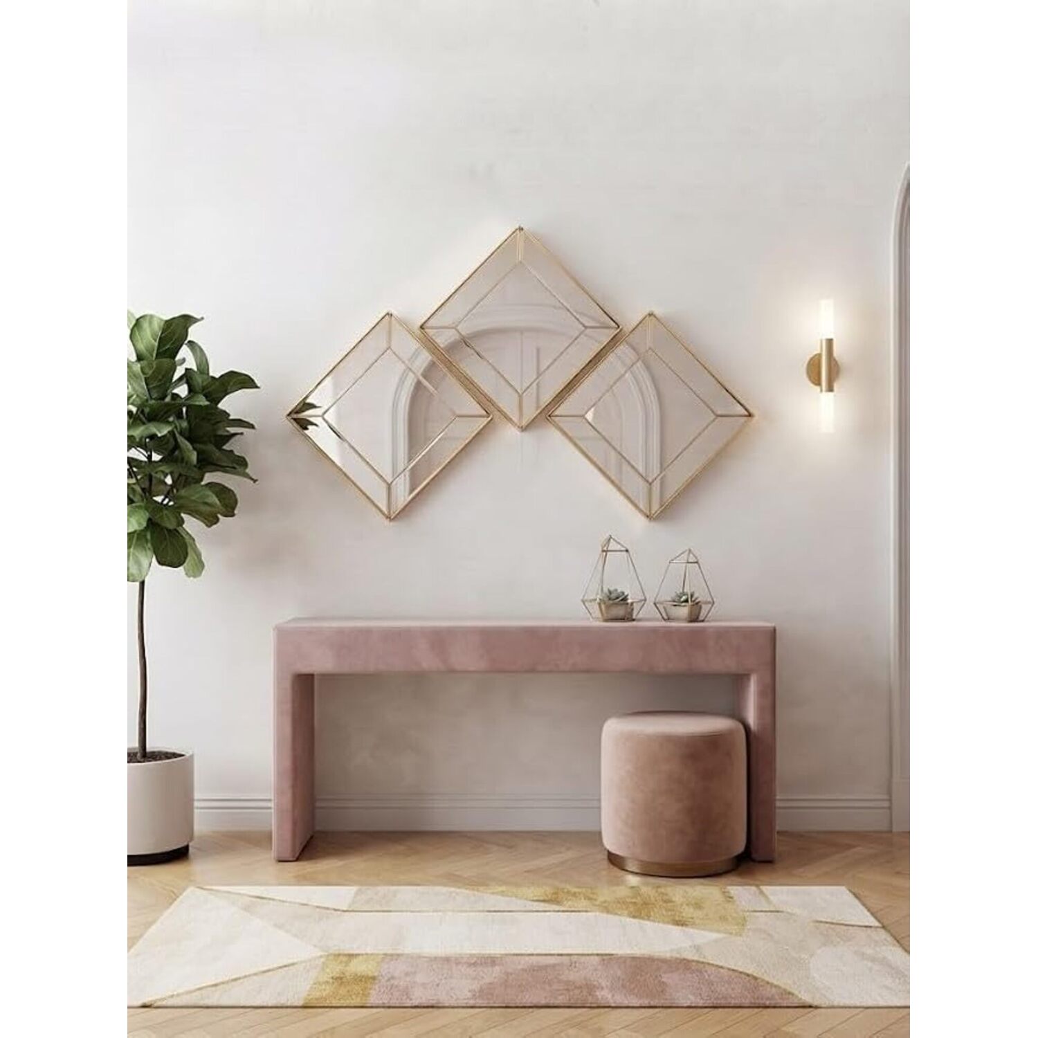 B&Q - Pack Of 3 Contemporary Gold Diamond Shape Wall Hanging Mirror Medium Size Bevelled Edges Styte Plastic Framed Home 30Cm D - Image 2