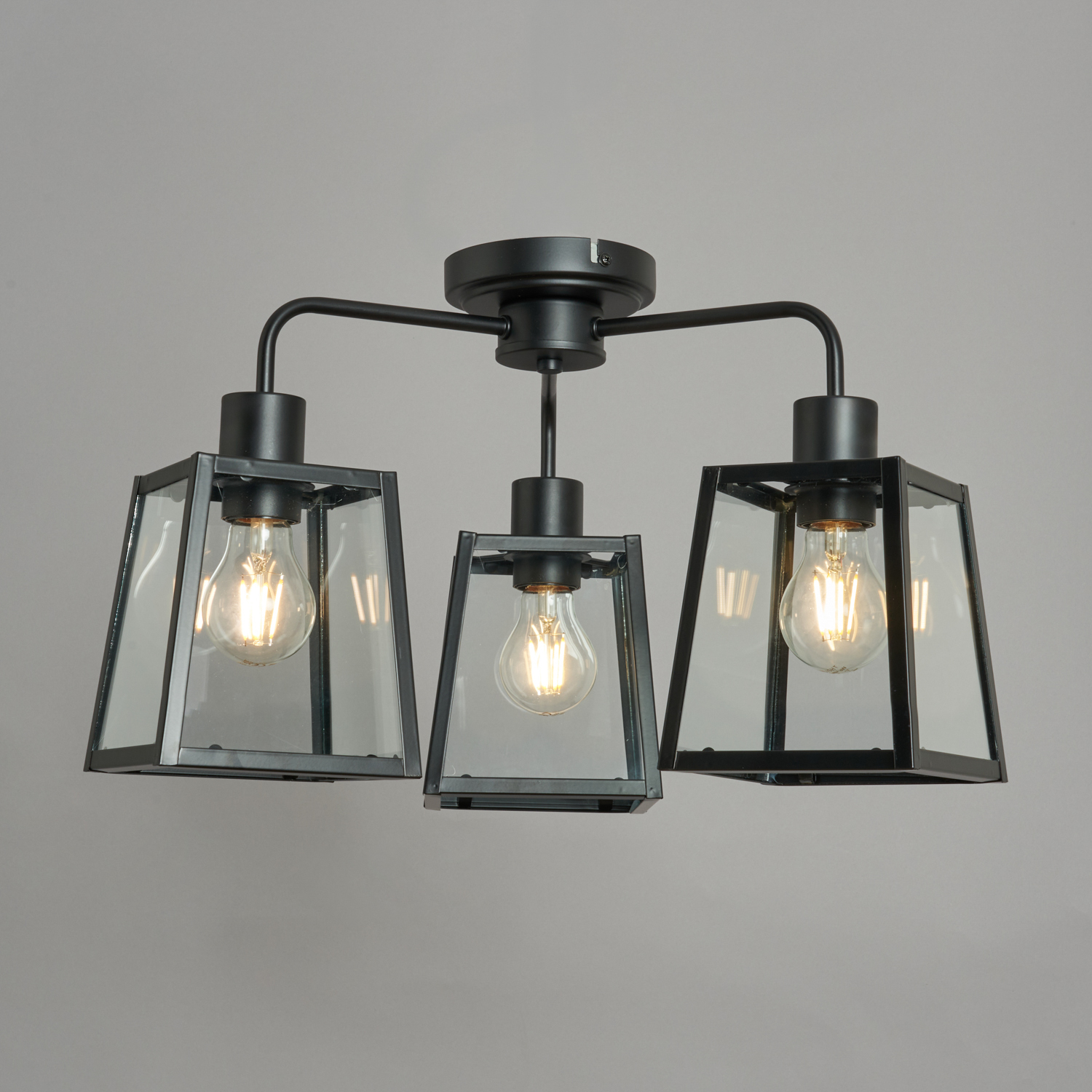 Litecraft Emery Matte Black Ceiling Light Industrial Styled Semi Flush 3 Arm - Image 2
