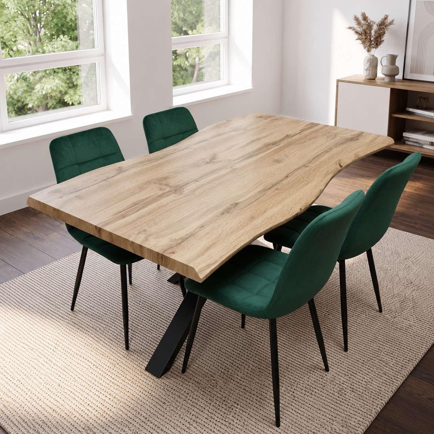 KOSY KOALA Modern Dining Table with 4 Green velvet Chairs Kitchen Furniture