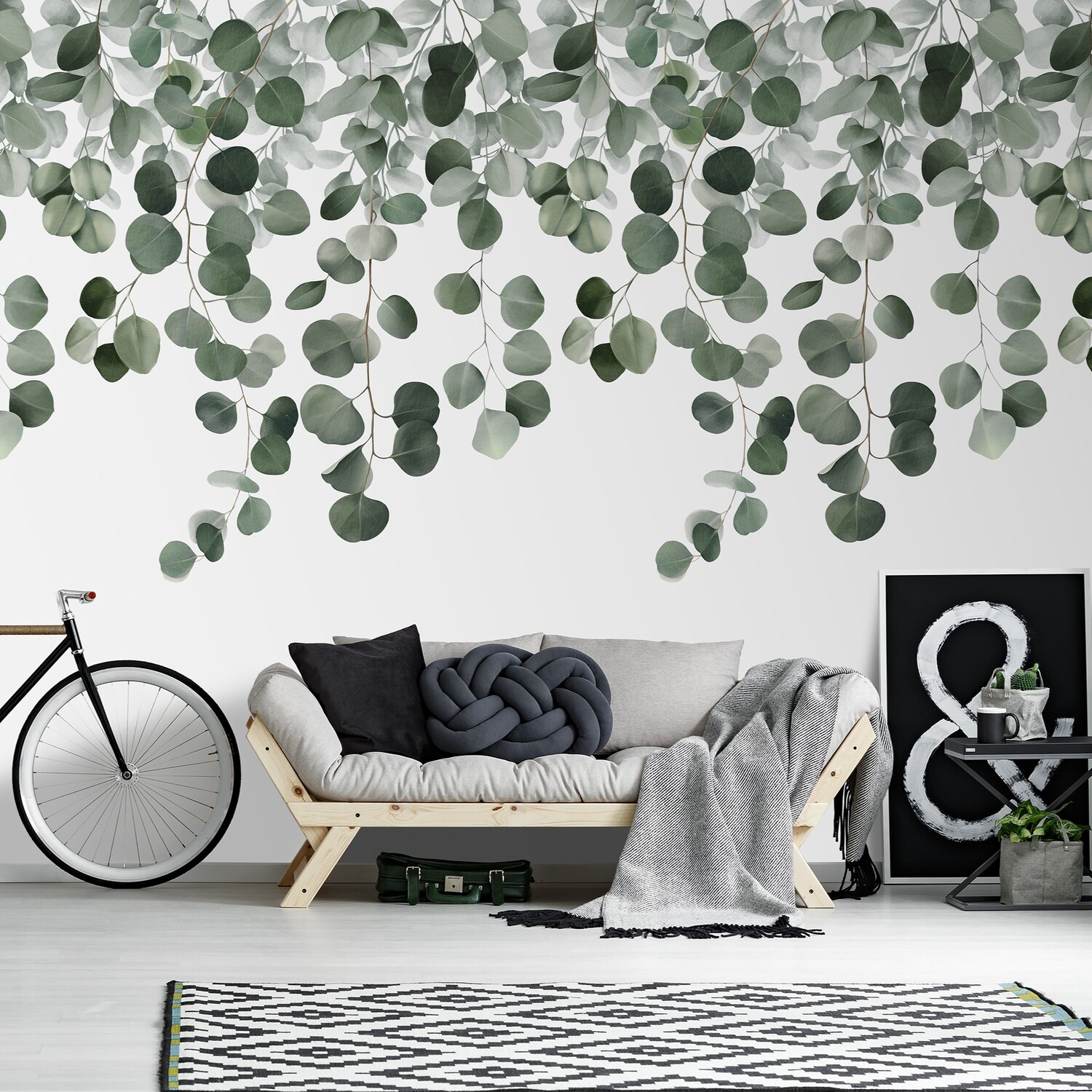Grandeco Icarus Cascading Sprigs 3 panel repeatable Mural 2.8 x 1.59m in Green | Size: 1 Pack