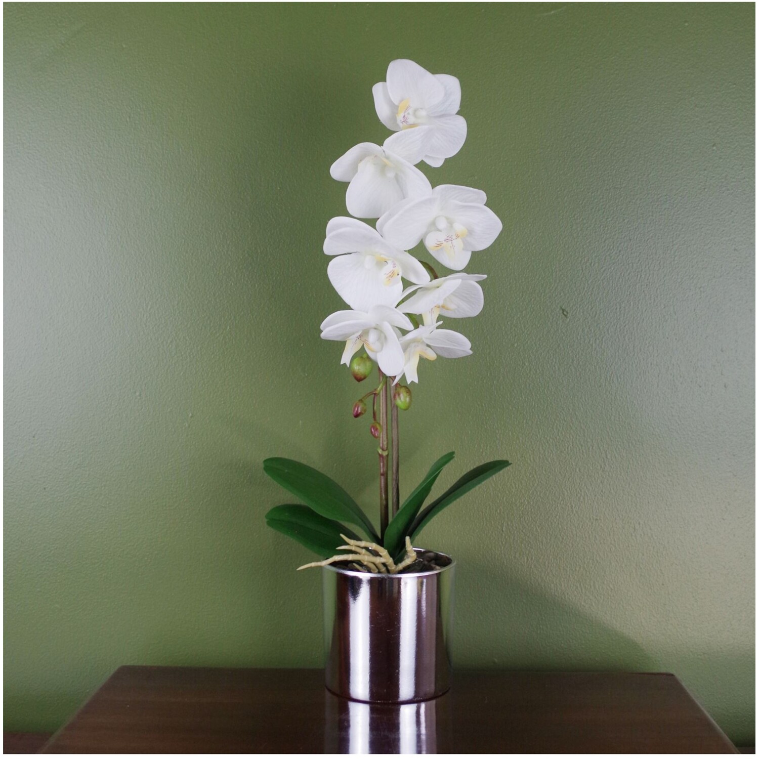 46cm Real Touch Artificial Orchid with 7 Flowers in Decorative Pot - White