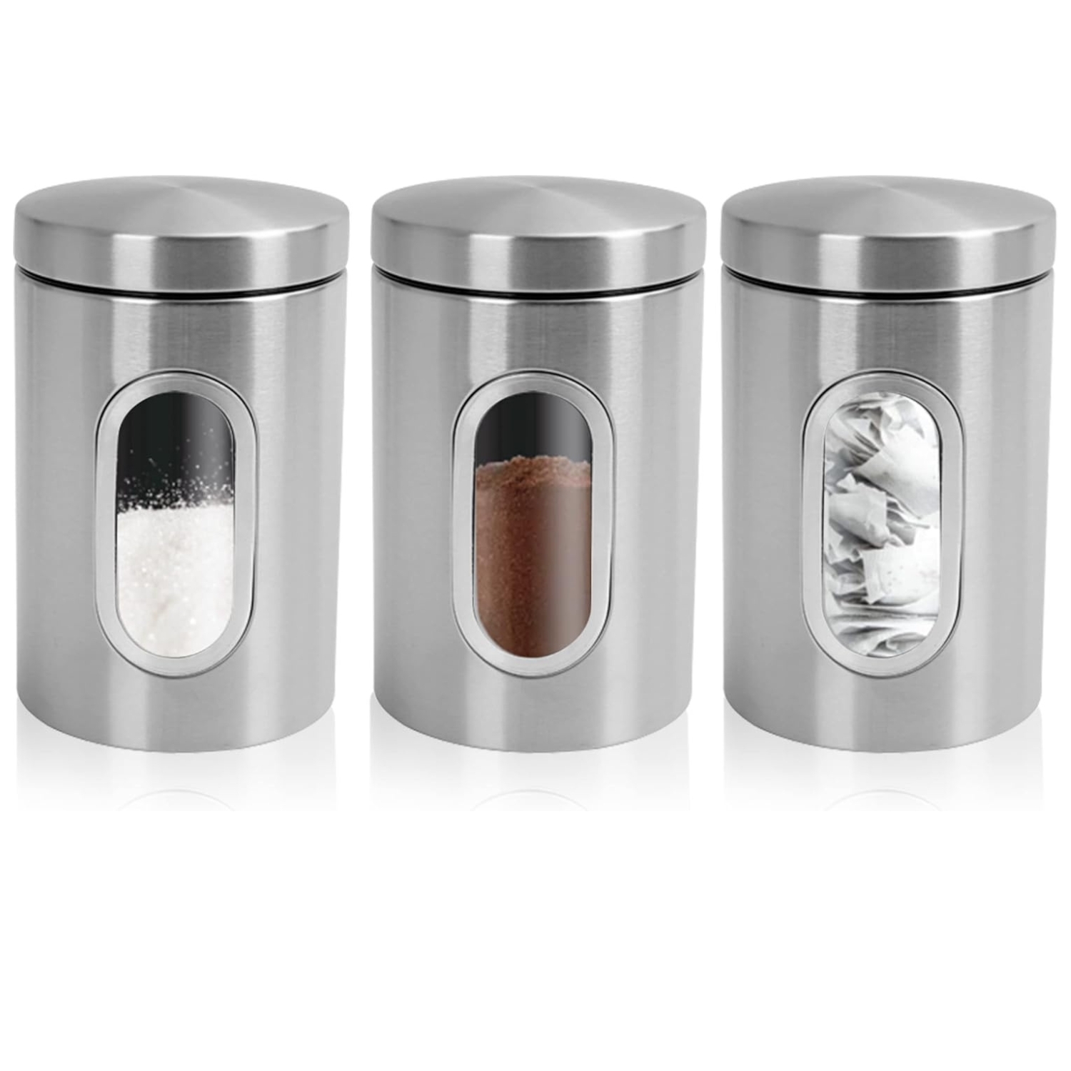 3 Piece Kitchen Canister Set Coffee Tea Sugar Caddy Silver - Image 7