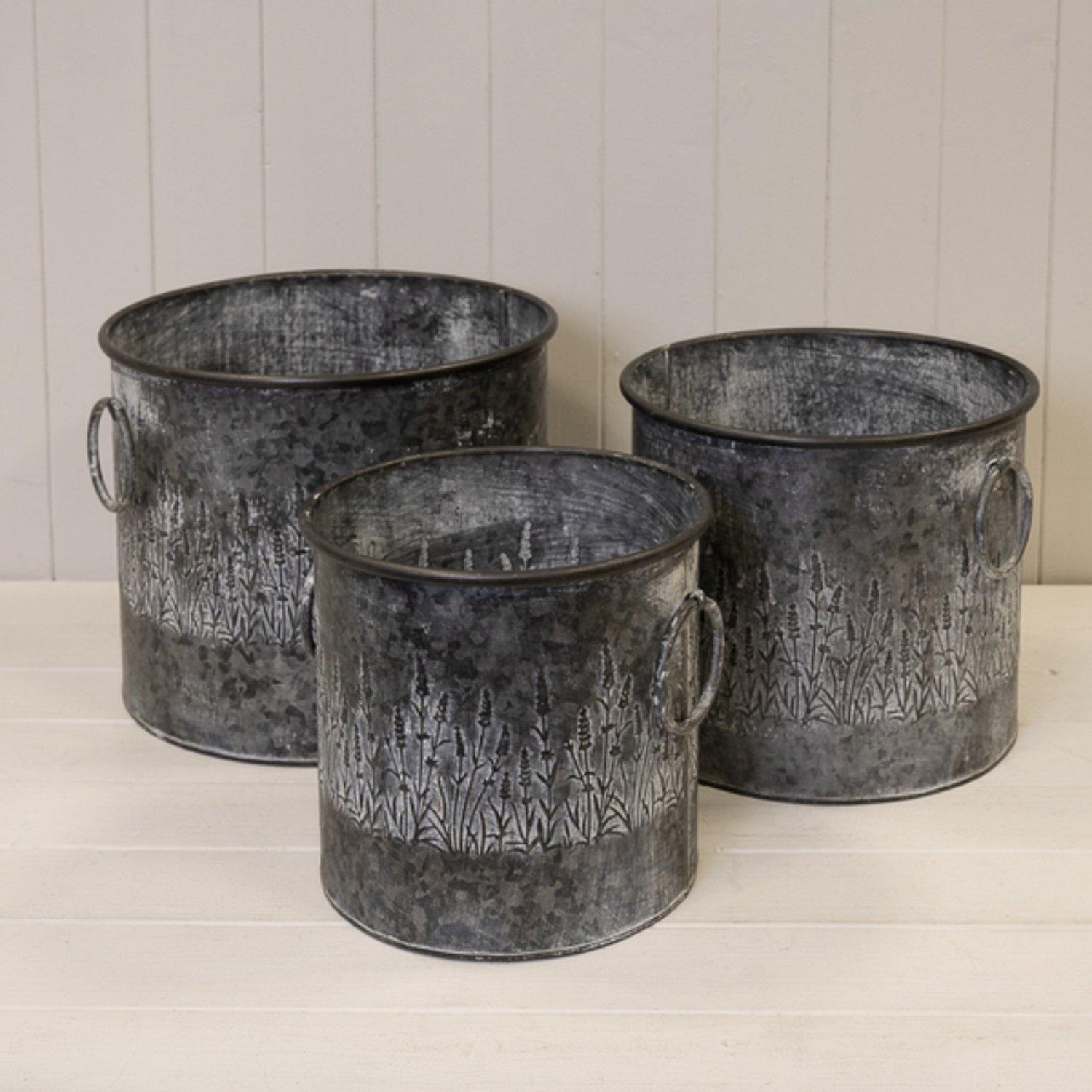 Kdmd Unisex Grey Set Of Three Meadow Round Zinc Planters In - Image 1