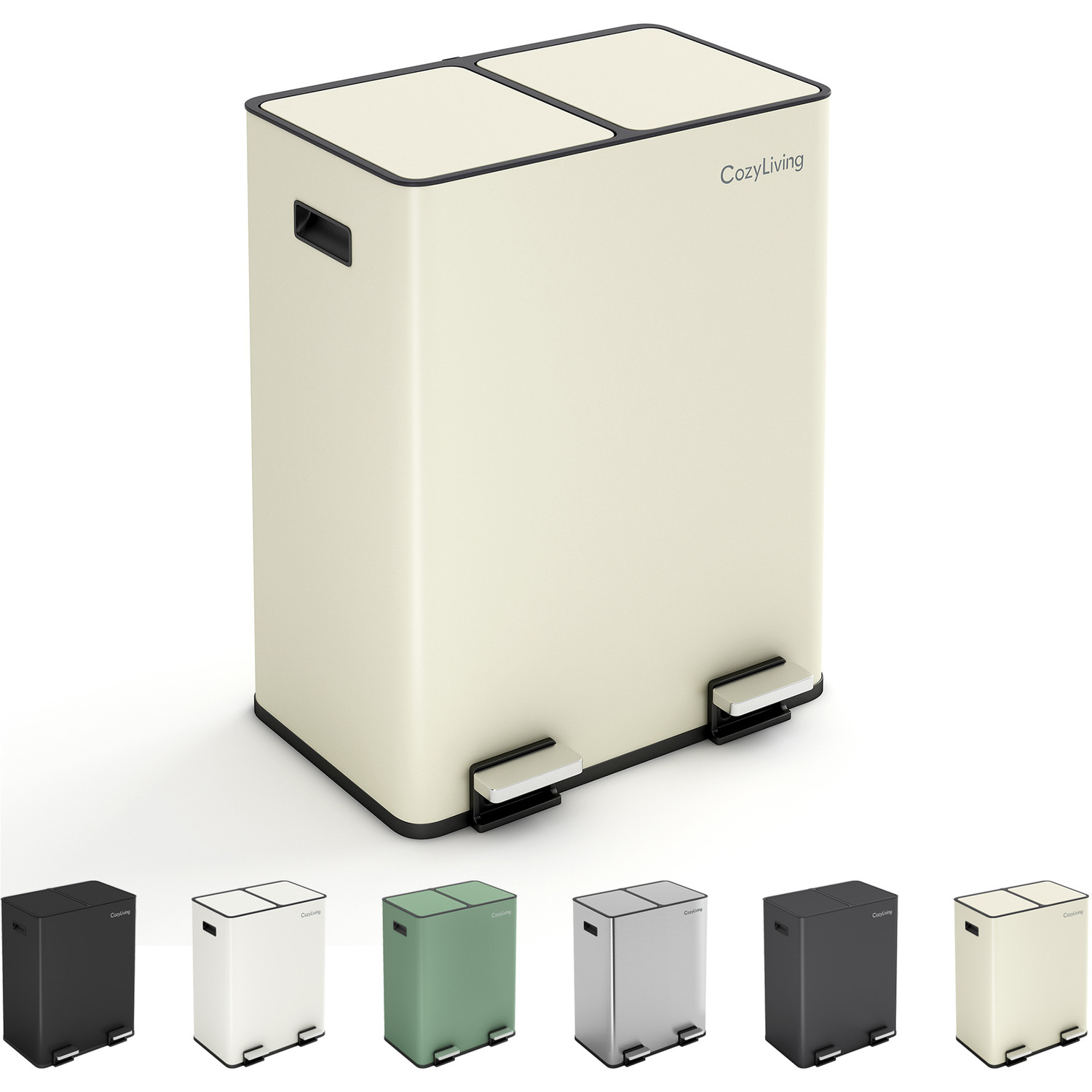 Mcc Direct Unisex Cream Dual Pedal Bin Recycling & General Waste Kitchen Bin (2X30l) In 60L - Image 2