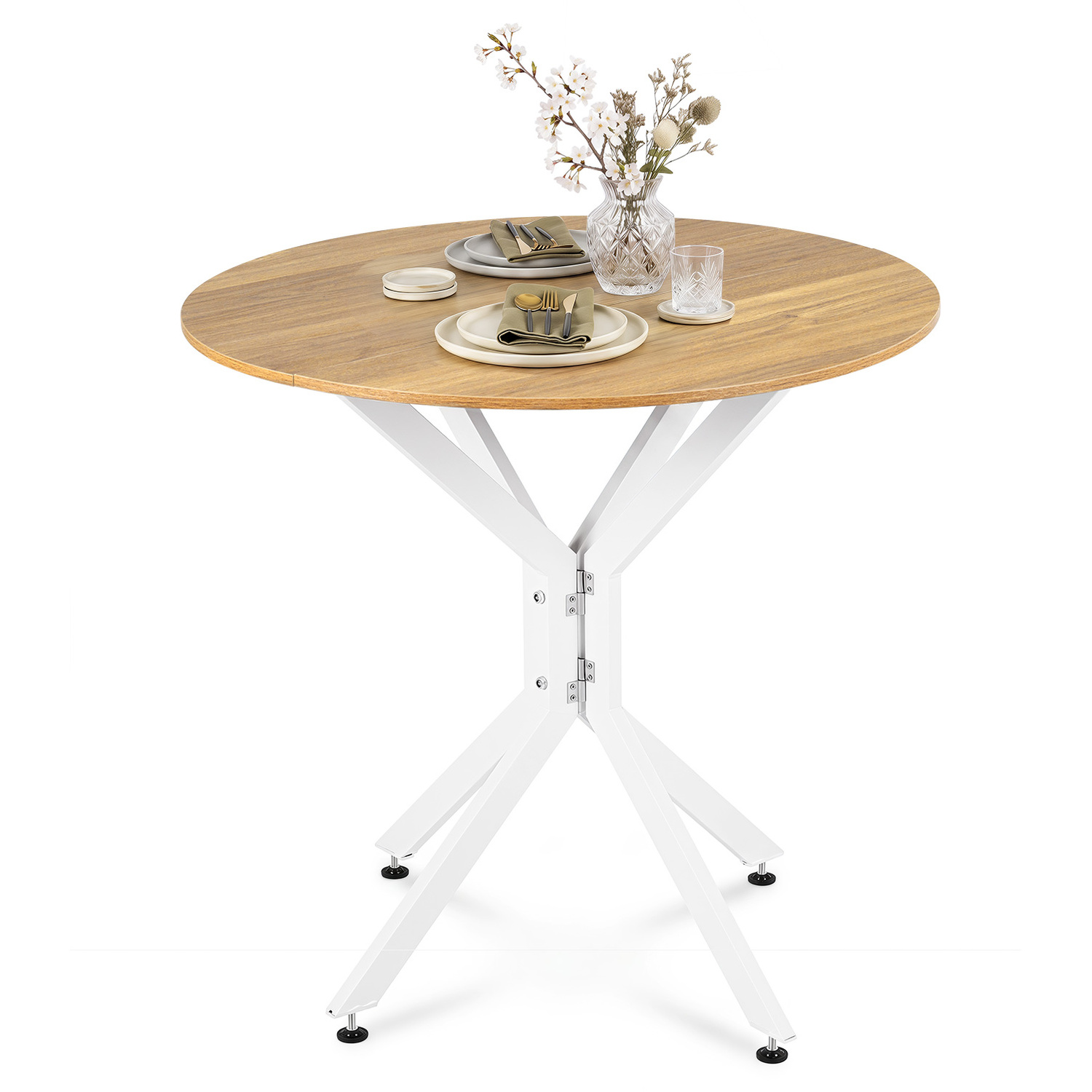Costway 80 Cm Drop Leaf Expandable Round Kitchen Dining Table - White