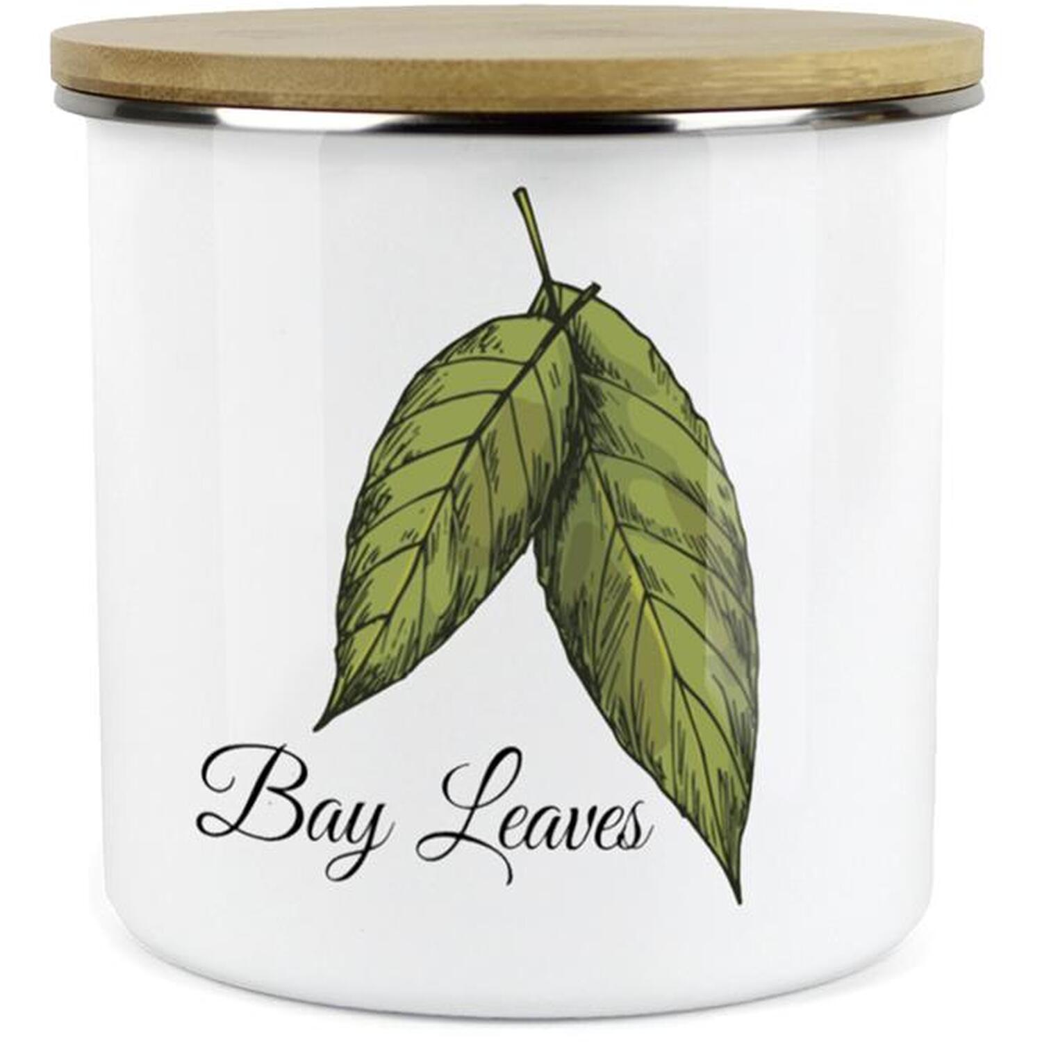 B&Q - Bay Leaves Herb Jar Mini Storage CanisterClassic Cooking Herbs Metal Enamel Food Storage Container - Image 2