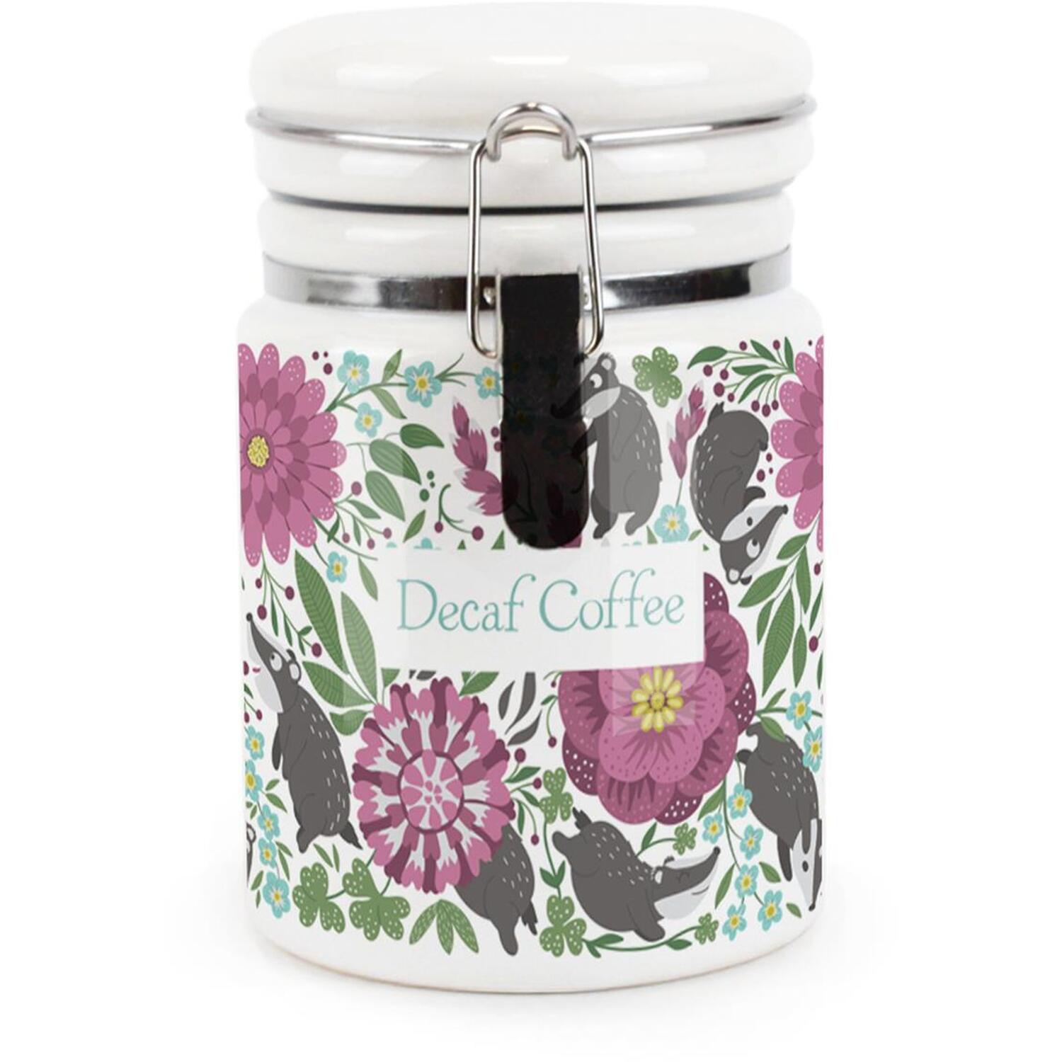 B&Q - Floral Badgers Decaf Coffee CanisterAnimals & FlowersCeramic Kitchen Storage Container With Clip Lid 400Ml - Image 2